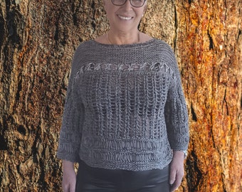 Handgestrickter Pullover / Baumwolle / Handarbeit / Sweater / Hoodie / Unikat Handarbeit