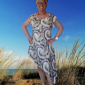 Viscose summer dress, colorful, asymmetrical, size L/XL, batik look, boho style, oversized