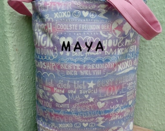 Canvasbeutel/ Mädelstasche / Beutel / Lunchbag / Lila / Pink / personalisierbar / / Schule / Sport / Treff mit Freundinnen / Shoppingbeutel