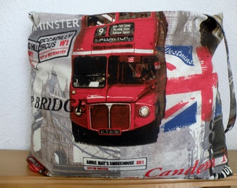 Shopper Bag XXL / Yogatasche / Strandtasche/ Weekender  / Shopper / Canvas / " London" / Rot / Bunt /gefüttert/  Tasche / Stofftasche