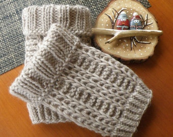 Handgestrickte Bein / Armstulpen / Merino /Boot Cuffs /Pulswärmer / Stiefelblitzer / Beinwärmer / Beige / Handgestrickt / Yogastulpen /