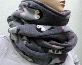 Loop / Loop Scarf / Hose Scarf / Winter Loop / Fleece / Grey / White / Penguins / Snow Crystals / Wendeloop