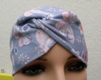 Diadema anudada / diadema / turbante / banda para el cabello / bandeau de estilo veraniego / azul pastel / mariposas / flores / - Talla única