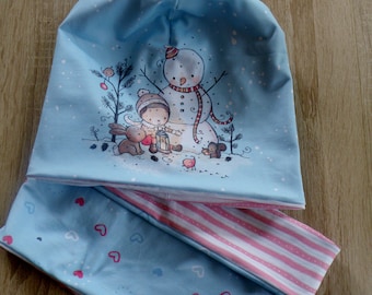 Reversible beanie and loop in a set / winter style / for boys and girls / can be worn on both sides / head circumference 47 - 54 cm / hat / children's beanie