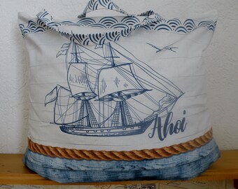 Shopper Bag XXL maritime / beach bag / weekender / shopper / holiday bag / sauna bag / bag / fabric bag