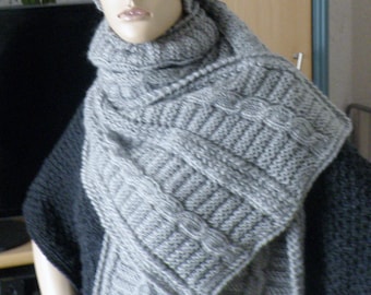 Cuddly beanie and XXL scarf in set / Beanie / Loop / Scarf / Cap / Grey / Hand-knitted / Wool