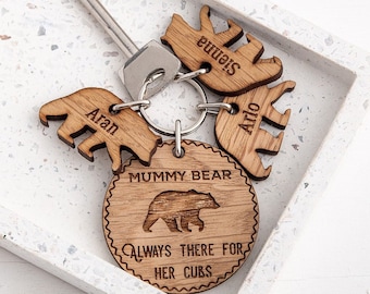 Bear Keyring, Personalised keyring for mum, Keyring for Mom from Children, Mama bear gift