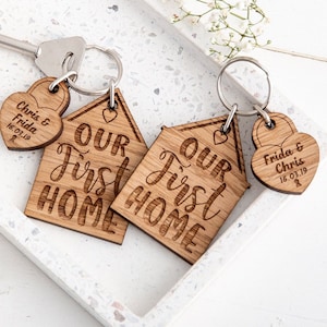 Set of 2 First Home Keyring Set - Housewarming Gift - Personalised New Home Keyrings - Couples Keyrings - Small Wedding Gift