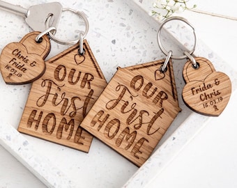 Set of 2 First Home Keyring Set - Housewarming Gift - Personalised New Home Keyrings - Couples Keyrings - Small Wedding Gift