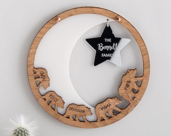 Family of bears wall plaque, Personalised Fathers Day, Birthday gift from Family, Unique wall plaque with up to 8 bears, Bear wall hanging