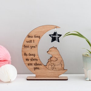 Mama bear and cub ornament Woodland nursery decor New baby gift Personalised name sign Wooden plaque Woodland animals