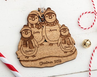 Family Of Penguins Personalised Christmas Decoration, Engraved Penguin ornament, 2023 Christmas ornaments, Xmas Tree Ornaments, Couples gift