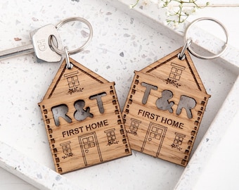 Set of 2 Couples New Home Keyrings - Housewarming Gift - Personalised First Home Keyrings - New Home Gift - Moving In Together Present