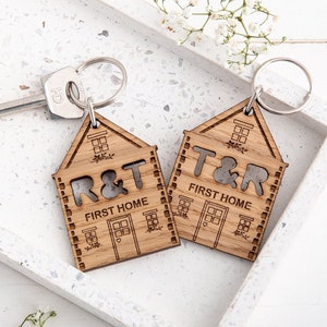 Set of 2 Couples New Home Keyrings - Housewarming Gift - Personalised First Home Keyrings - New Home Gift - Moving In Together Present