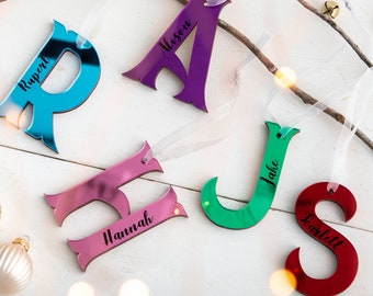 Laser Cut letters Christmas decor, Mirrored Acrylic Hanging Alphabet Decoration, Modern Christmas tree Ornaments, Personalised Letters