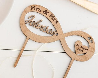 Infinity Tortenstecker Mr und Mrs Graviertes Tortensymbol Laser cut Name Cake Topper Jubiläum