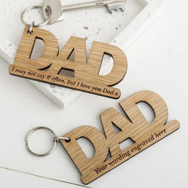 Llavero de papá de madera personalizado, pequeño regalo del Día del Padre para papá, llavero de papá grabado con láser, personalizado con su propio mensaje