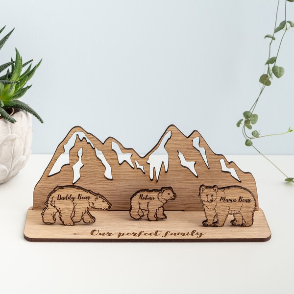 Personalised family bear scene, Unique gift from kids, Fathers Day Gift, Personalised mountain scene for up to 8 family members