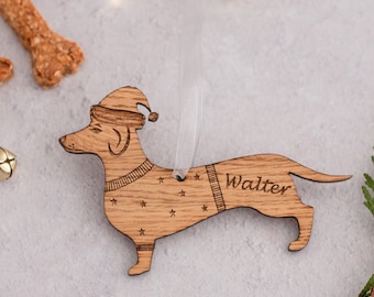 Dachshund Ornament Christmas Dog Decoration Xmas Dog Bauble Engraved Dog Gift Wooden Dog Personalised Sausage Dog Ornament Dog Memorial Gift