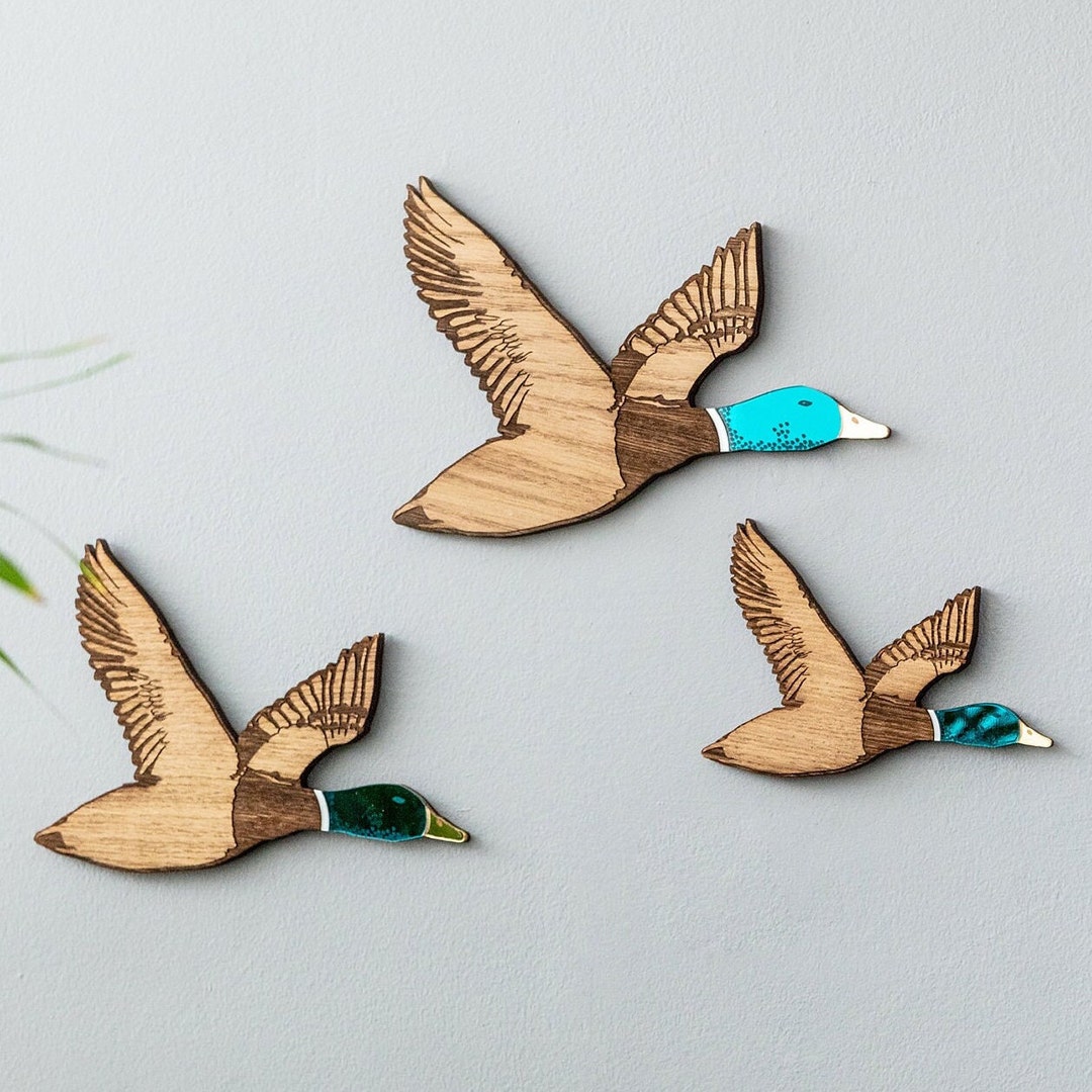 Set of Flying Ducks Wall Hanging Wooden Duck Decor in 3 Etsy