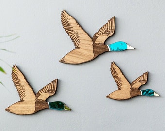 Set of 3 Flying Ducks, 1950s Hilda Ducks, Country Home Decor, Unique Wooden Wall Decor, Father's Day Gift 2024, Hunting gift for Dad