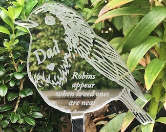 Personalised memorial gift robin ornament, Grave marker for Fathers Day, Robin garden ornament, In Loving Memory, Remembrance Robin for Dad