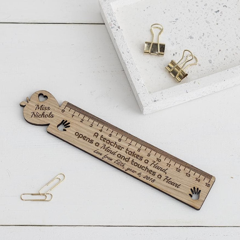 Personalised Teacher Gift Wooden Ruler, Engraved wooden ruler, End of school year gift 2023, Year 6 Leaver Gift for Teacher image 1