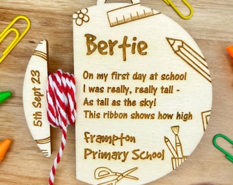 First Day of School Keepsake, Wooden Personalised Ribbon Height Back to school decoration, Starting nursery kids height measurement