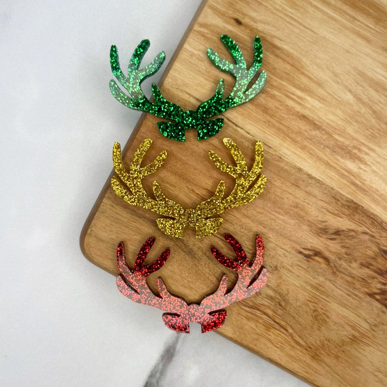 Christmas Reindeer Place Settings, Xmas Table Decorations, Personalised Christmas Decor, Christmas 2023 Wooden Place Names 4 x Glitter Antlers