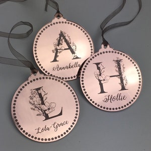 Personalised Monogram Initial Decorations Mirrored Rose Gold Name Bauble Personalised Christmas Ornament Monogram Bauble Tree Decoration