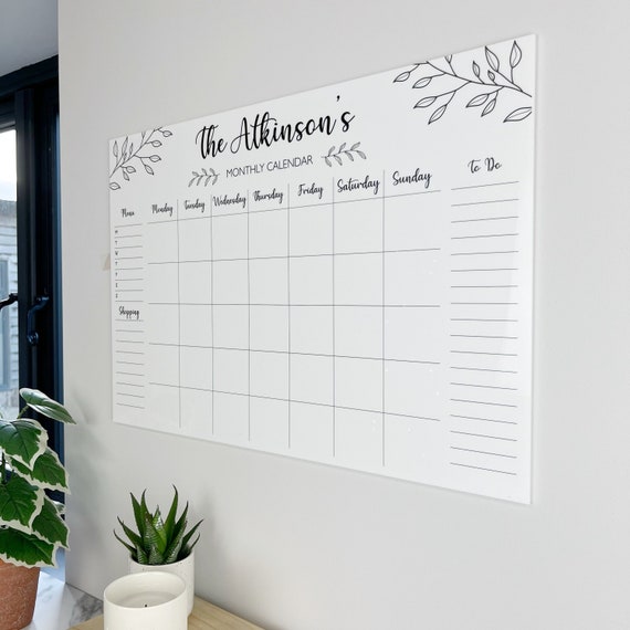 Personalised Family Monthly Wall Planner 2026, Organisation Board, Wall Mounted Dry Erase Calendar, Acrylic Family Whiteboard