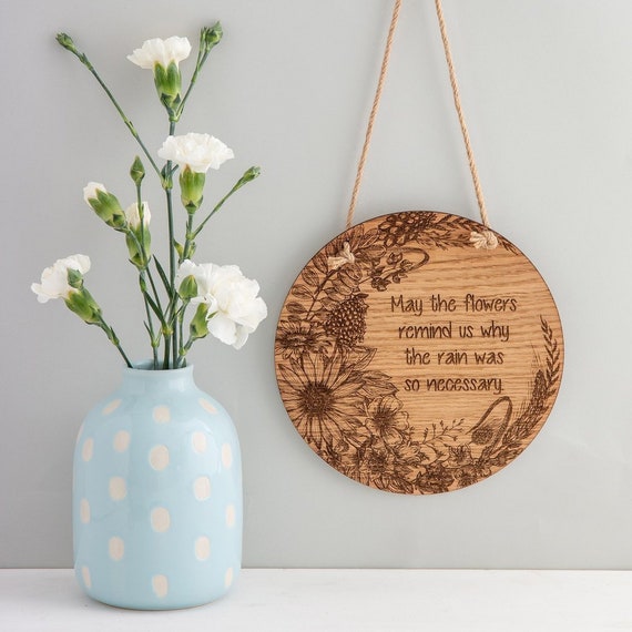 Round Floral Wooden Wall Plaque Wall Hanging Gardener Gift Laser