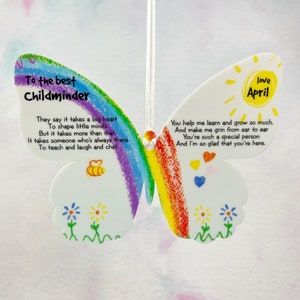 Best Childminder Personalised Thank You Gift, Butterfly Hanging Keepsake from Child, Christmas gift for Childminder, Nursery Leaving Gift,