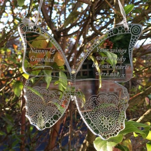 Nanny and grandad butterfly memorial Mirrored memorial gift Suncatcher Grandparents hanging memories Sympathy gift Garden memorial keepsake