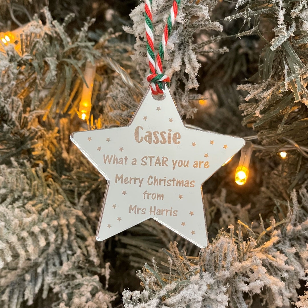 Teacher Pupil Christmas Gifts, Personalised Silver Star, Teacher Pupil