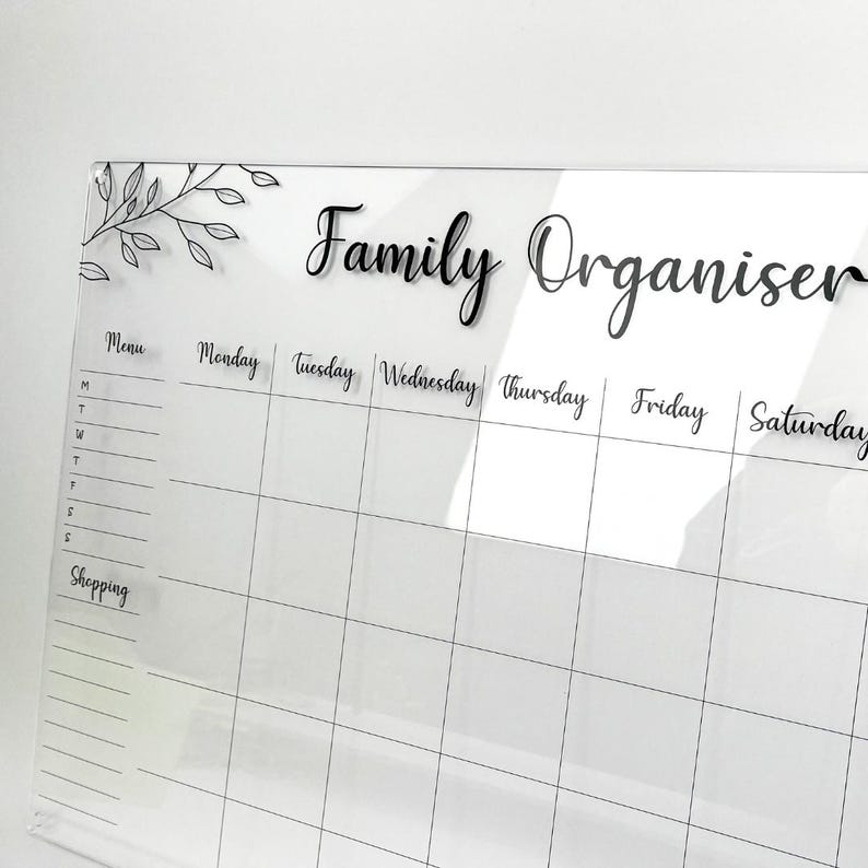 Personalised Family Monthly Wall Planner 2026, Organisation Board, Wall Mounted Dry Erase Calendar, Acrylic Family Whiteboard image 3