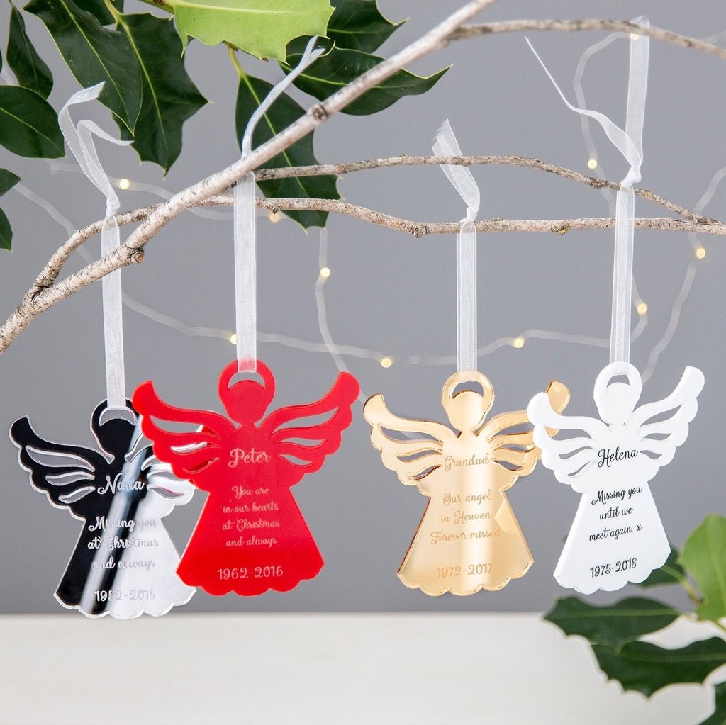 Hanging Angel Tree Decoration Personalised Angel Memorial Ornament Engraved Angel Gift Remembrance Angel Bauble Memorial Christmas Ornament