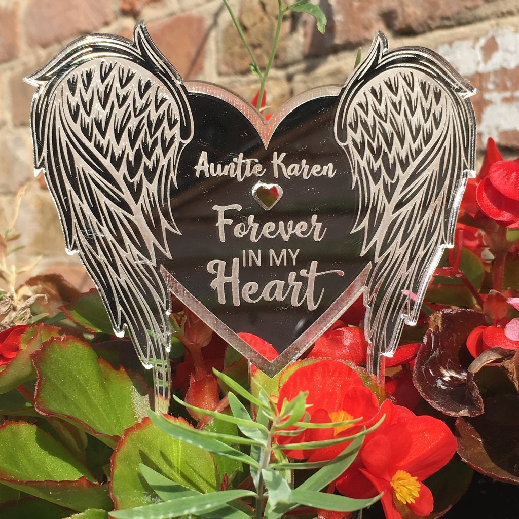 Auntie Aunty Heart Shaped Butterfly Graveside Stake Ornament Funeral Tribute 