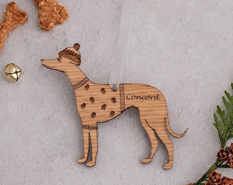 Greyhound Bauble Christmas Tree Decorations Wooden Dog Ornament Personalised Dog Gift Rustic Xmas Ornament Greyhound Memorial Pet Decoration