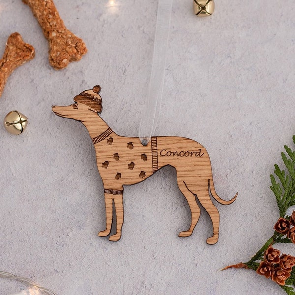 Greyhound Bauble Christmas Tree Decorations Wooden Dog Ornament Personalised Dog Gift Rustic Xmas Ornament Greyhound Memorial Pet Decoration