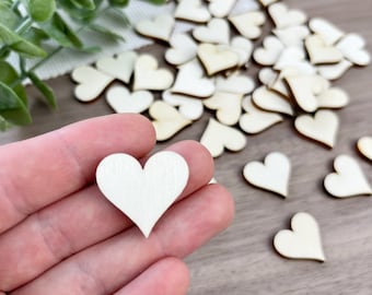 Small wooden heart blanks for crafts, Table scatter hearts, Heart confetti for wedding decor, 25mm heart shaped craft embellishments