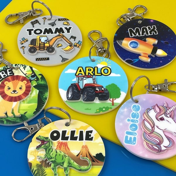 Personalised Bag Tag, Kids Name Keyring, School Bag Tag, Childrens Name Keyring, Name Tag for School Book Bag, School Book Bag Tag