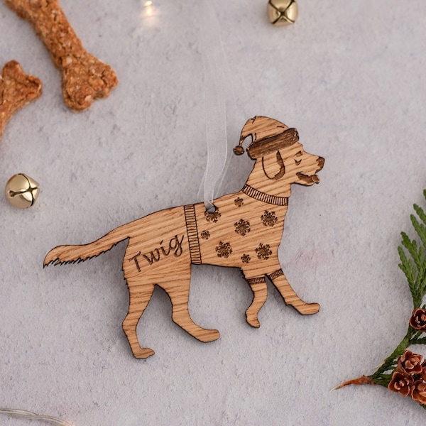 Labrador Christmas Ornament Rustic Xmas Decorations Wooden Dog Ornament Engraved Labrador Dog Gifts Memorial Ornaments