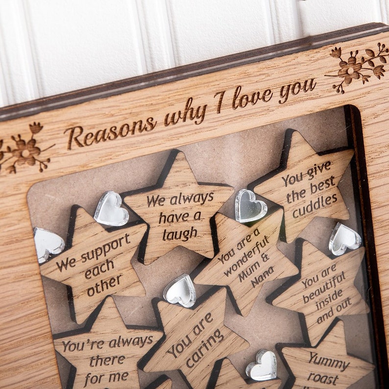10 Reasons Why I Love You, Personalised Mothers Day gift from Daughter, Unique gift for Mum, Things I love about you Frame from children Stars
