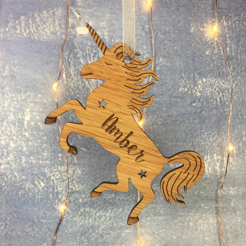 Personalised magical unicorn decor Unicorn party decorations Christmas ornaments Wooden Christmas decorations Nursery decor Unicorn gift image 2