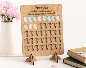 Student Midwife Gift - Personalised Birth Counting Board - 40 Deliveries to graduate - Available in different colours