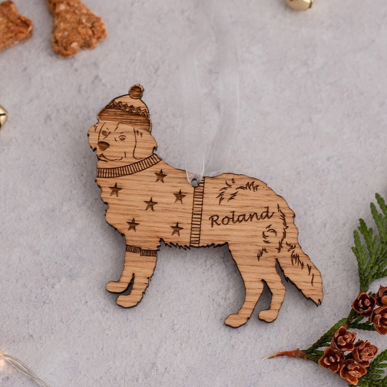 Golden Retriever Christmas Bauble Wooden Dog Ornament Engraved Dog Bauble Dog Memorial Gift Xmas Dog Decoration Personalised Pet Decoration image 1