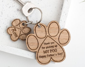 Dog Dad Gift, Father's Day gift from dog, Funny dog keyring gifts, Dog owner keyring, Personalised Wooden Paw Print keyring with name charm