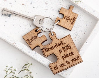 Puzzle Piece Family Keyring Set, Personalised Birthday or Christmas gift from Children, Dad gift, Gift for Grandad from Grandchildren