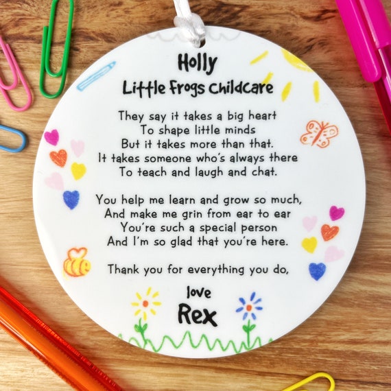 Nursery Leaving Gift, Childminder Personalised Thank You Gift, Hanging  Keepsake from Child, Childcare Presents, Gift from child to Nursery